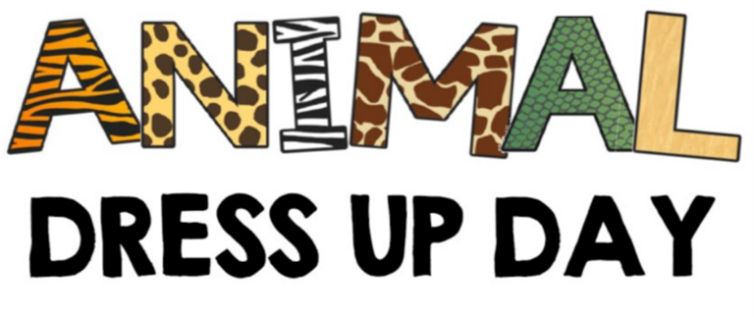 Banner for Animal Free Dress Day with the word Animal with each letter displaying different animal prints.